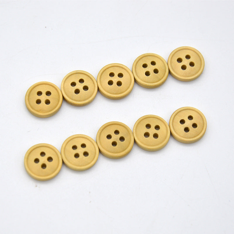 18L Natural Wood Color Round Four-Hole Buttons 100pcs