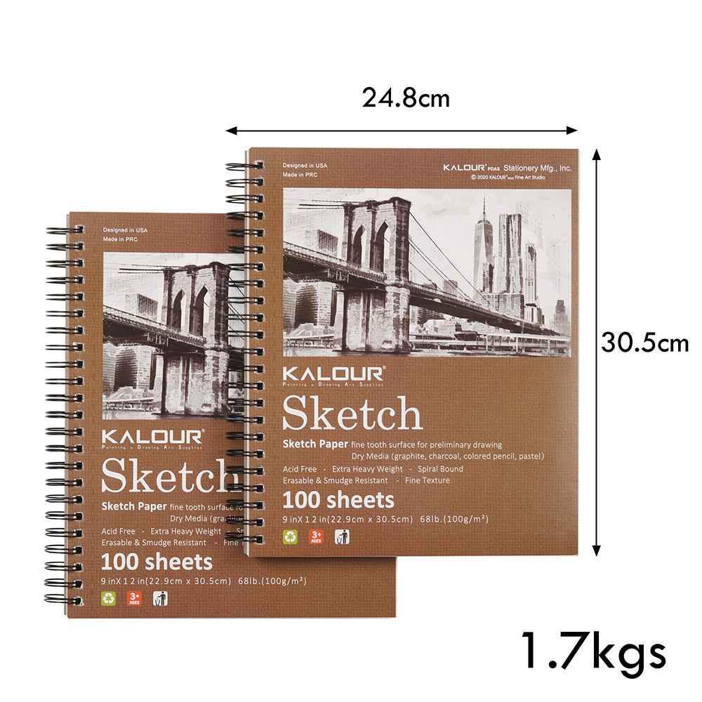 KALOUR Sketchpad 9X12" Inch (68lb/100g),100 Sheets Paper(2 Pack)