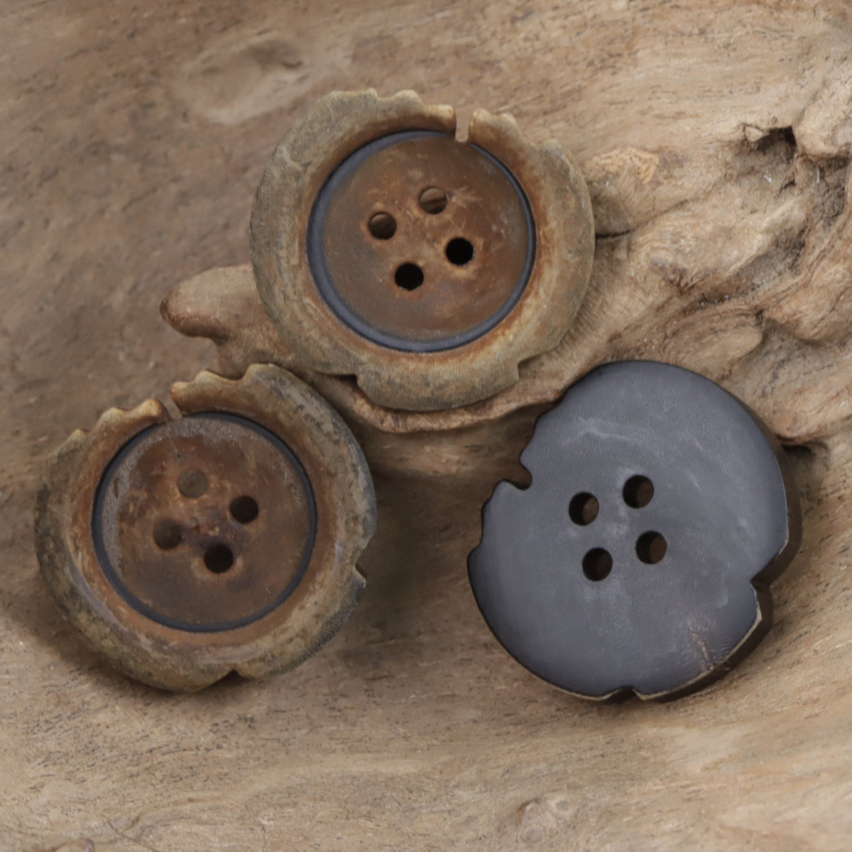 Antique Distressed Charred Yellow Horn Buttons 10 Pack