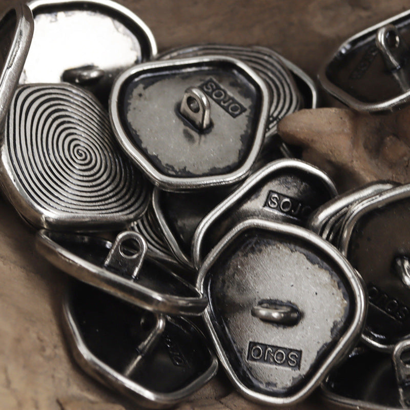Irregular Vintage Shank Metal Buttons 10 Pack Silver