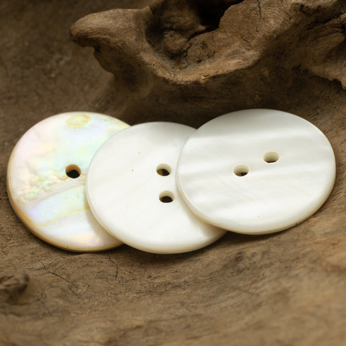 11.5/18/25mm Classic Flat Two-Hole Natural River Shell Buttons 10pcs