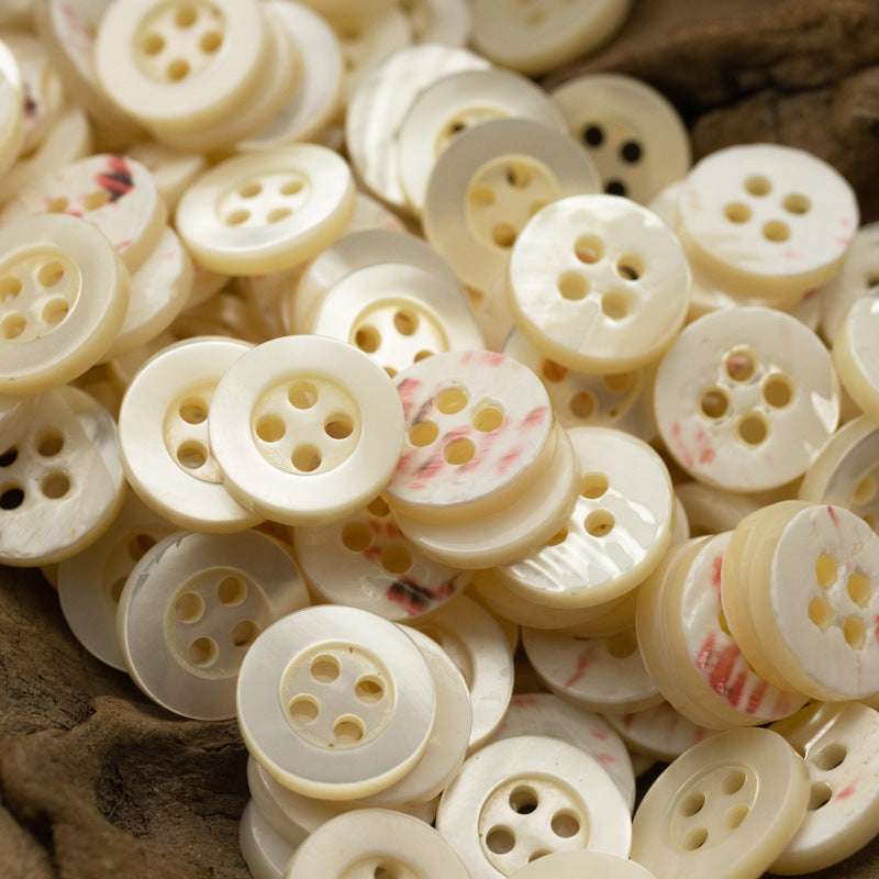 11.5mm Wide-Edged Off-White Iridescent Black Shell Buttons 6pcs Beige