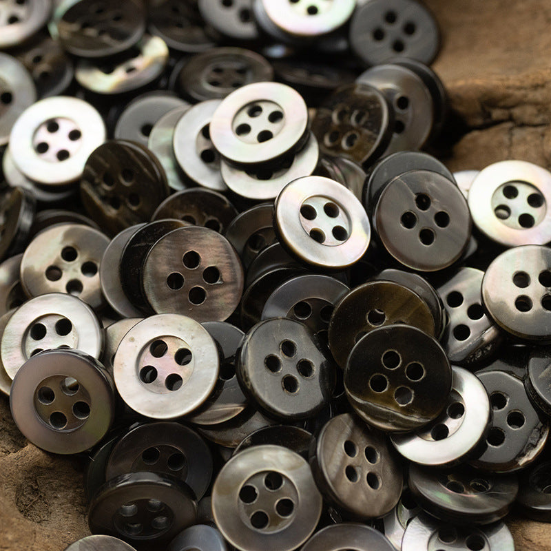 11.5mm Wide-Edged Off-White Iridescent Black Shell Buttons 6pcs Black