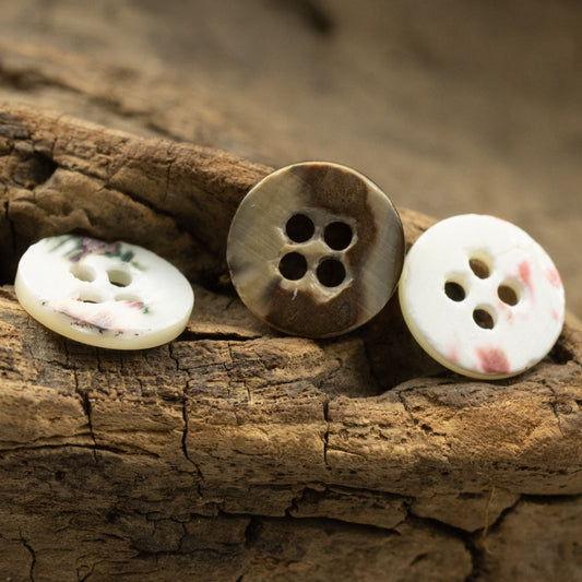 11.5mm Ink-Blended Natural Shell Buttons for Vintage Floral Blouses 5pcs