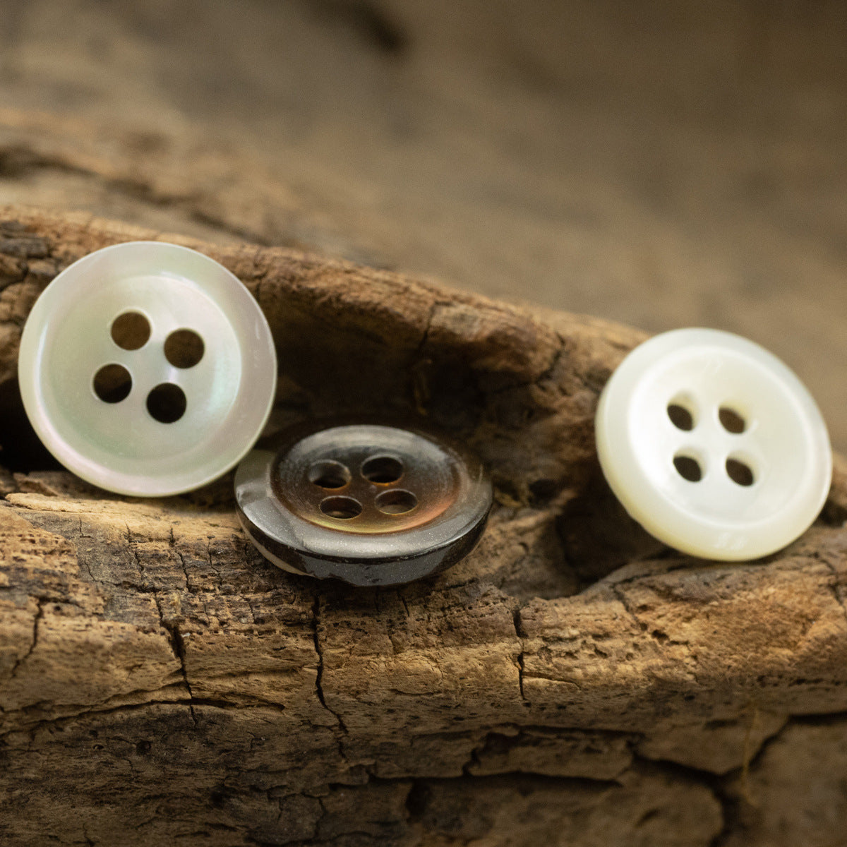 11.5mm Ink-Blended Natural Shell Buttons for Vintage Floral Blouses 5pcs