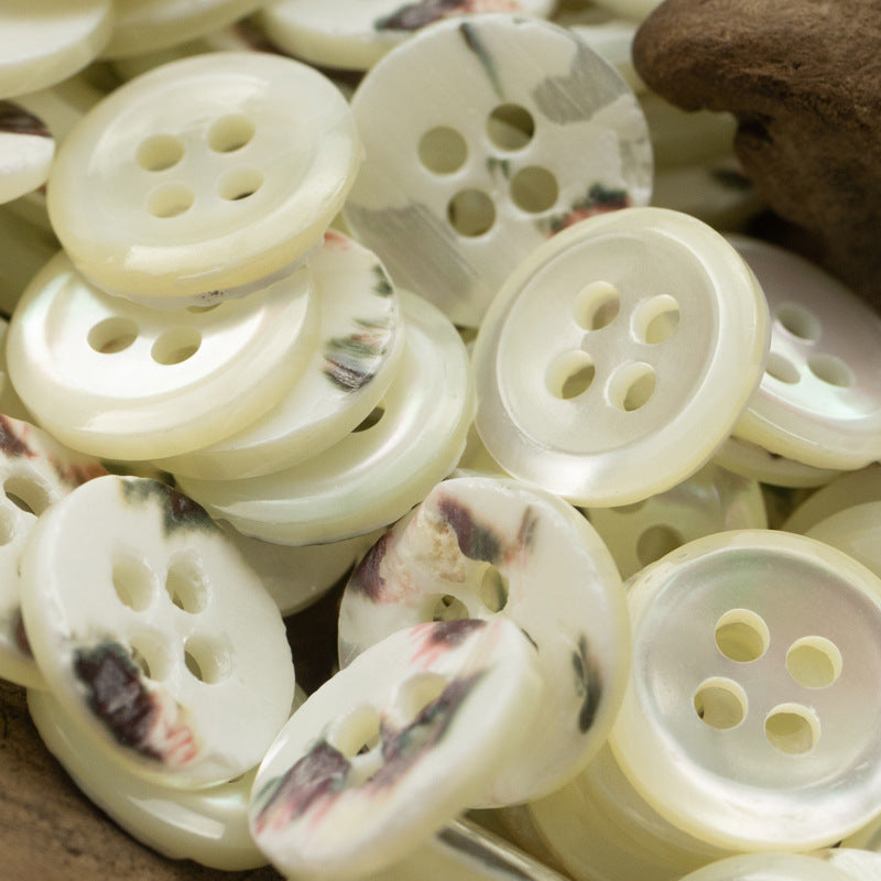 11.5mm Ink-Blended Natural Shell Buttons for Vintage Floral Blouses 5pcs Beige