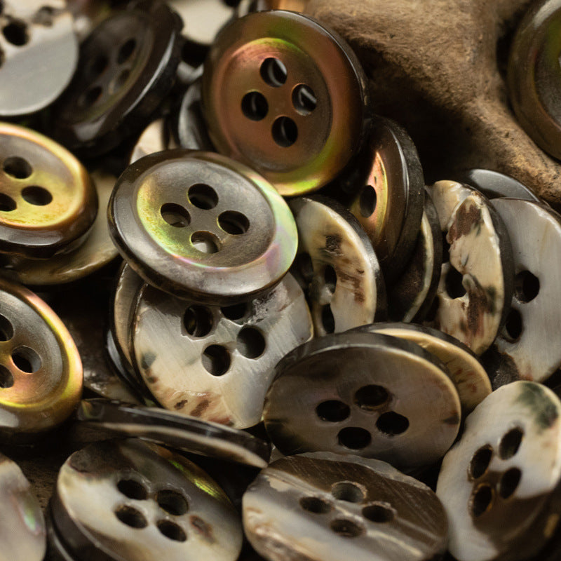 11.5mm Ink-Blended Natural Shell Buttons for Vintage Floral Blouses 5pcs Coffee