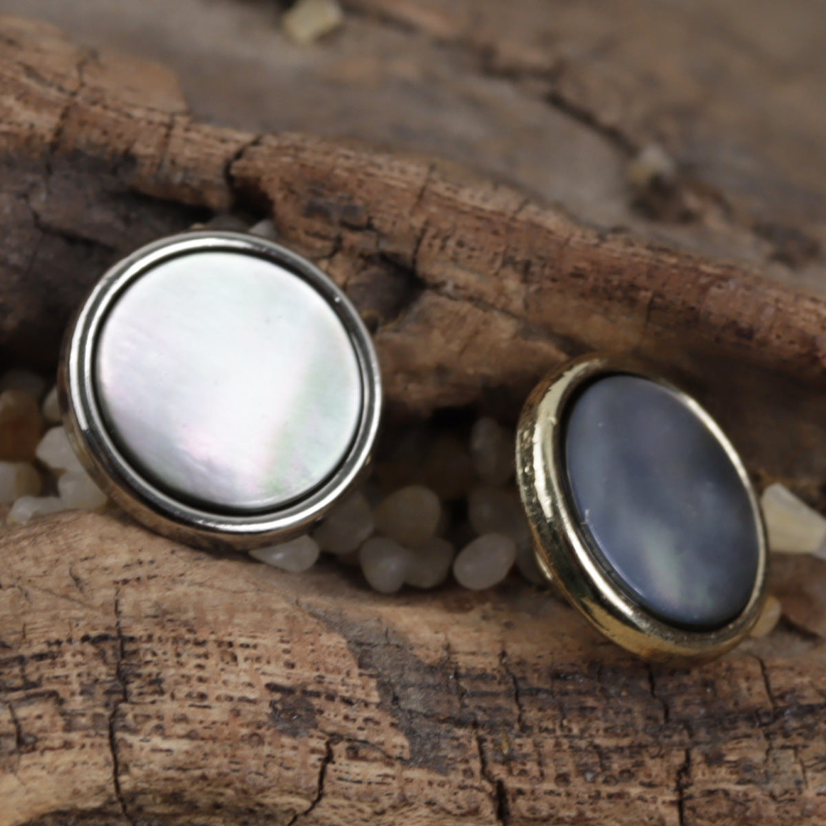 11.5mm Gold Silver Metal Buttons with Black Natural Shell Inlay 10pcs