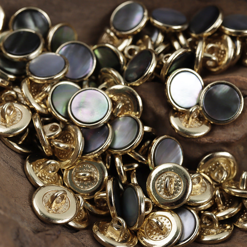 11.5mm Gold Silver Metal Buttons with Black Natural Shell Inlay 10pcs Gold