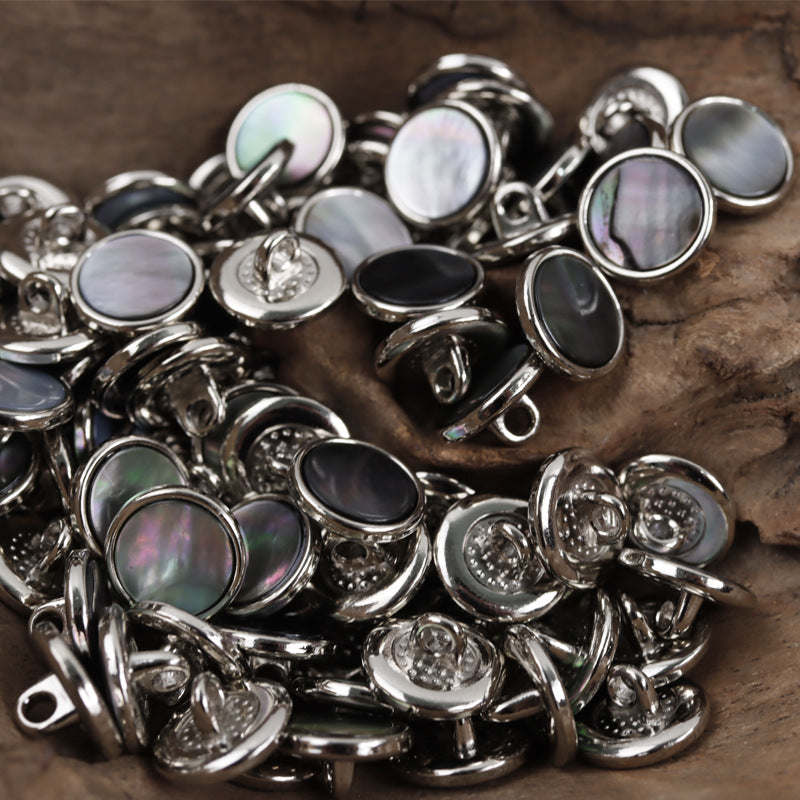 11.5mm Gold Silver Metal Buttons with Black Natural Shell Inlay 10pcs Silver