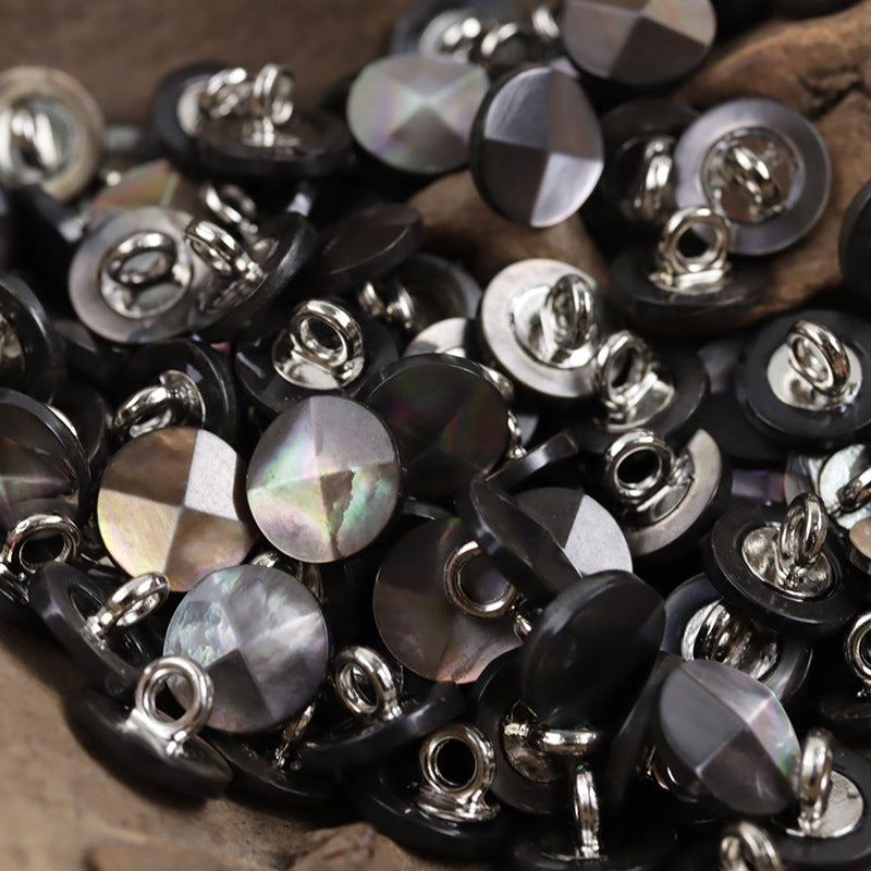 10mm Shell Buttons with Metal Shanks for Luxurious Silk Shirts Dresses 10pcs Shinny Black
