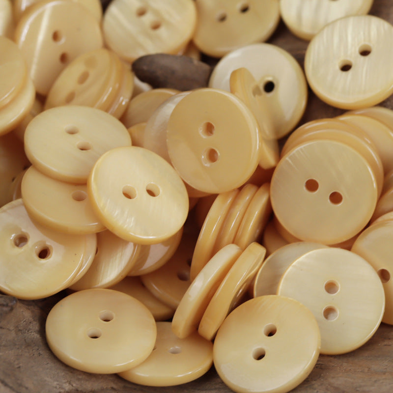 Dual Flat Two-Hole Shell Buttons for DIY Bracelets,10PCS Light Yellow