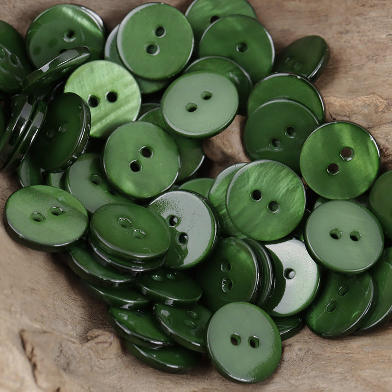 Dual Flat Two-Hole Shell Buttons for DIY Bracelets,10PCS Green