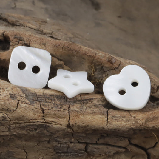 Square Heart Star Shaped Natural Shell Buttons for Children,10pcs