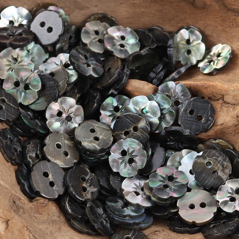 Petal Shaped 2 Hole Shell Buttons for Ladies' Silk Pajamas -10pcs Black
