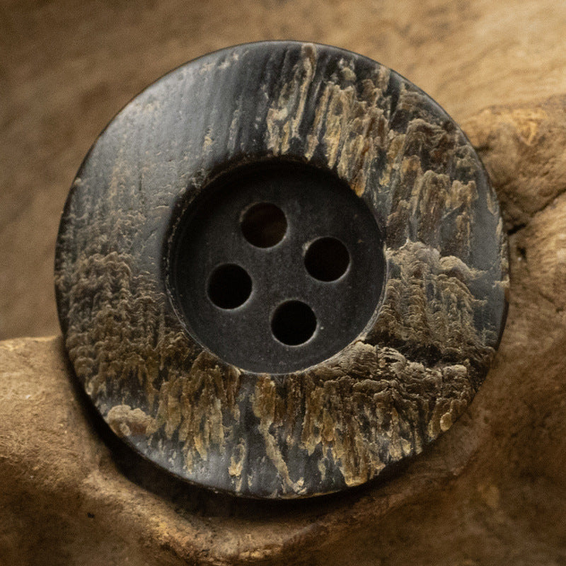 11.5-30mm Rough and Uneven Black Horn Buttons 10pcs Wide Edge