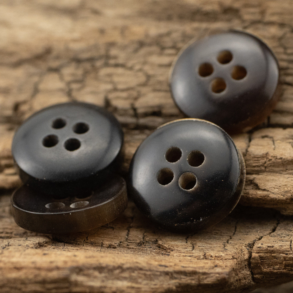 11.5mm Bowl-Shaped 4 Hole Burnt Black Horn Shirt Buttons 10pcs