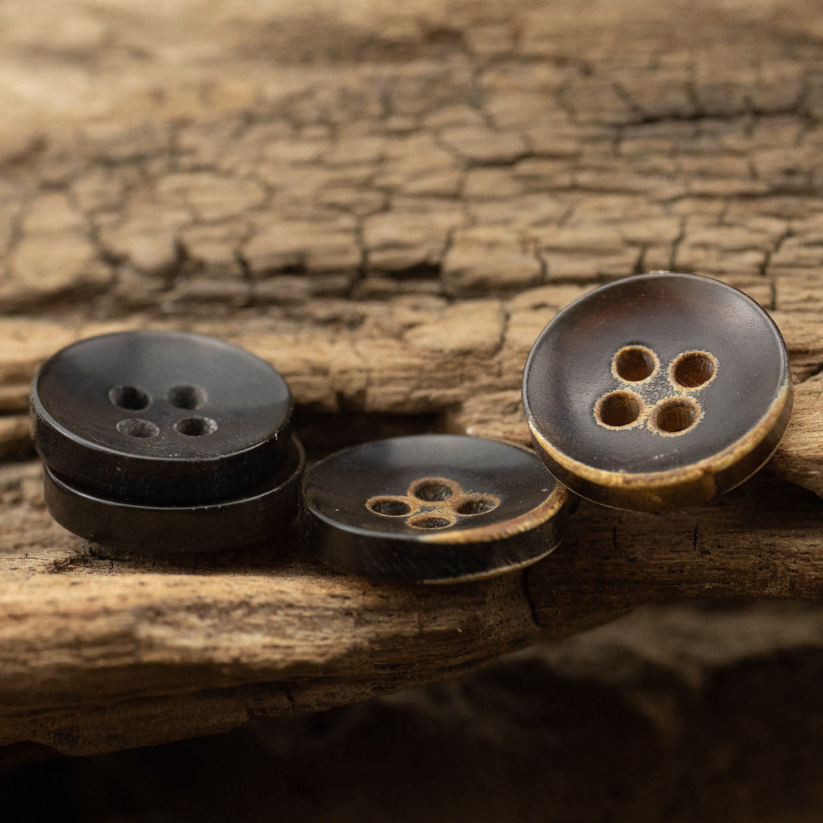 11.5mm Bowl-Shaped 4 Hole Burnt Black Horn Shirt Buttons 10pcs