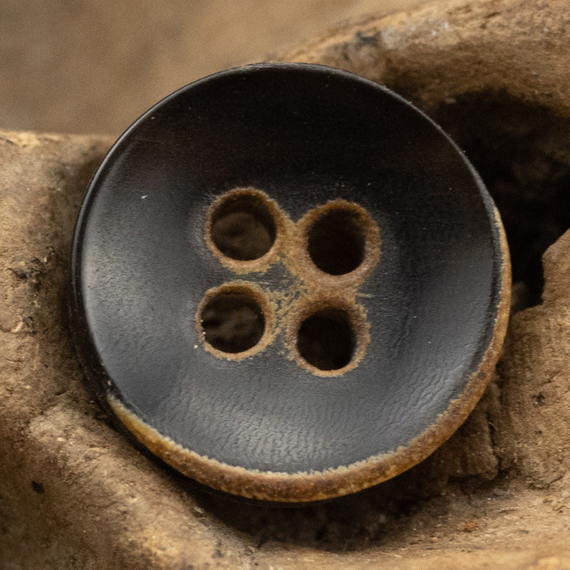 11.5mm Bowl-Shaped 4 Hole Burnt Black Horn Shirt Buttons 10pcs Burnt Black