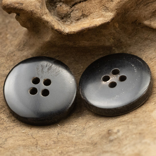 Black Natural Horn Buttons for Japanese-style Retro Plaid Long Coat 10pcs