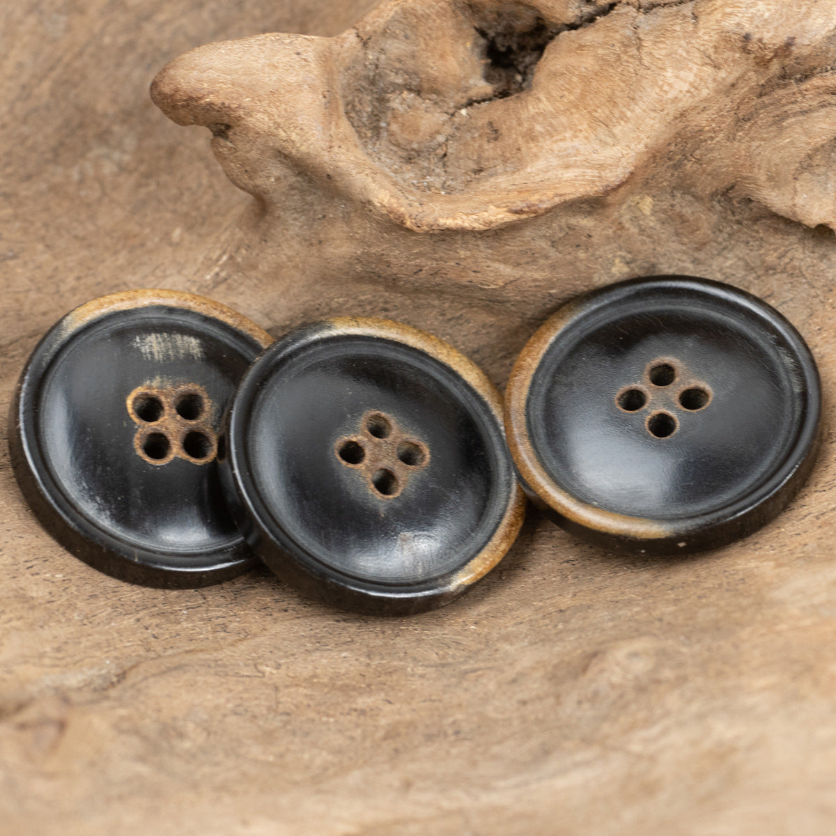Black Four-Hole Burnt Natural Horn Clothing Buttons,10pcs