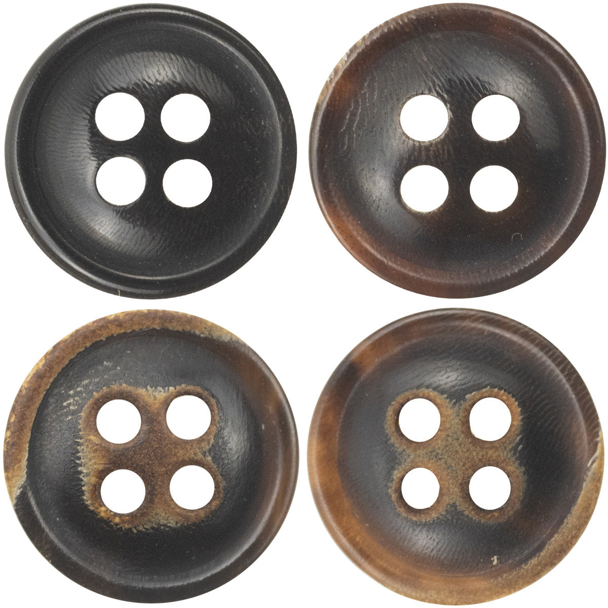11.5MM Burnt-Edge Four-Eye Black Horn Shirt Buttons 24 Pack