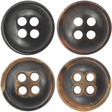 11.5MM Burnt-Edge Four-Eye Black Horn Shirt Buttons 24 Pack
