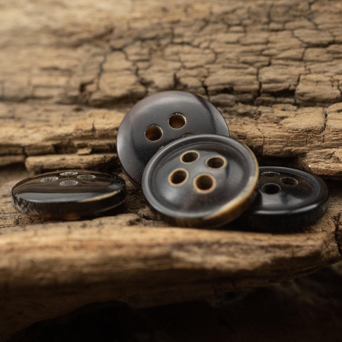 11.5MM Burnt-Edge Four-Eye Black Horn Shirt Buttons 24 Pack