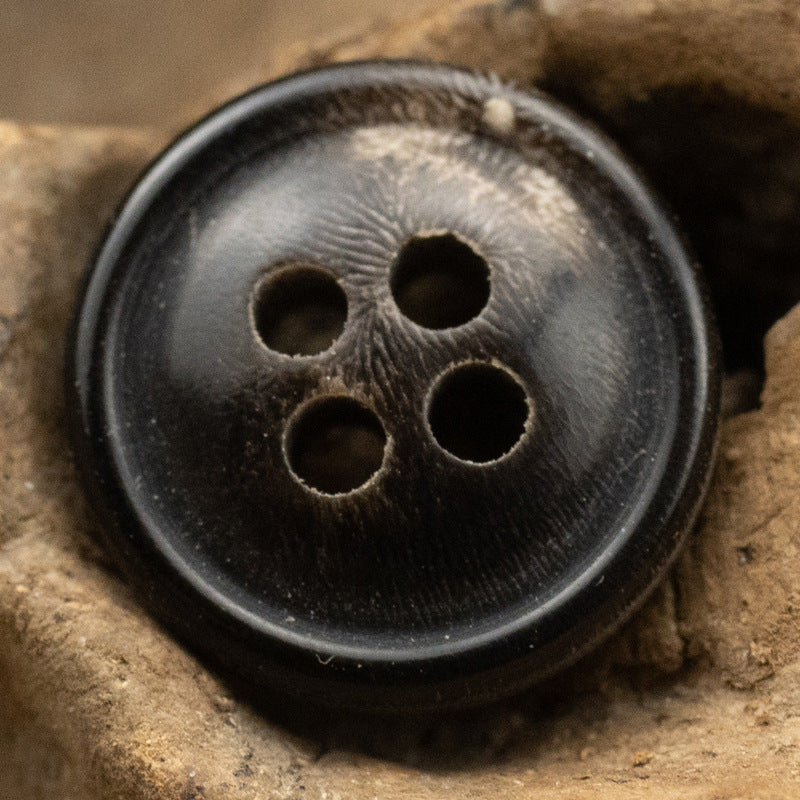 11.5MM Burnt-Edge Four-Eye Black Horn Shirt Buttons 24 Pack