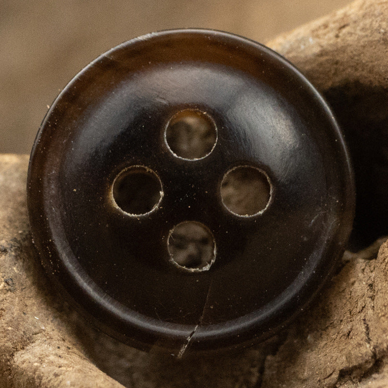 11.5MM Burnt-Edge Four-Eye Black Horn Shirt Buttons 24 Pack