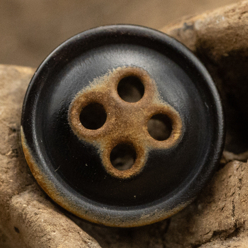 11.5MM Burnt-Edge Four-Eye Black Horn Shirt Buttons 24 Pack