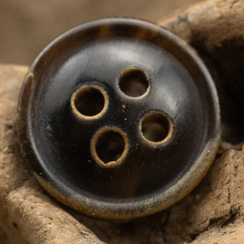 11.5MM Burnt-Edge Four-Eye Black Horn Shirt Buttons 24 Pack