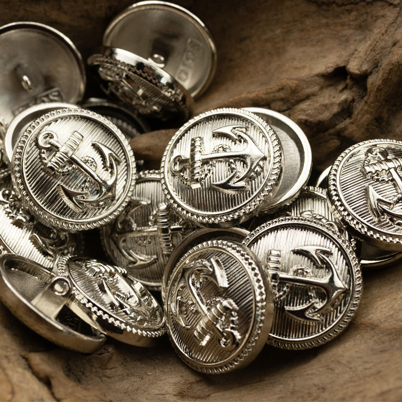 Suit Metal Buttons with Sea Anchor Pattern 10pcs Silver