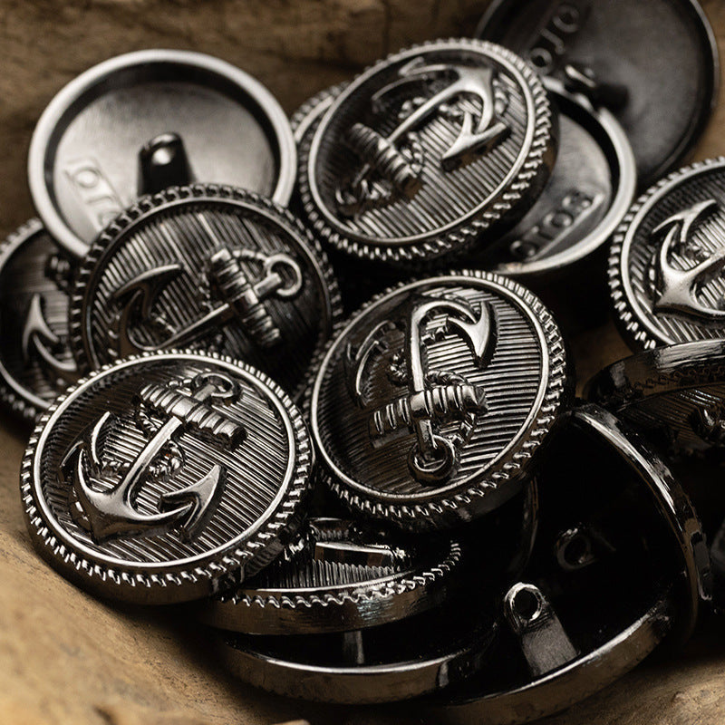 Suit Metal Buttons with Sea Anchor Pattern 10pcs Black