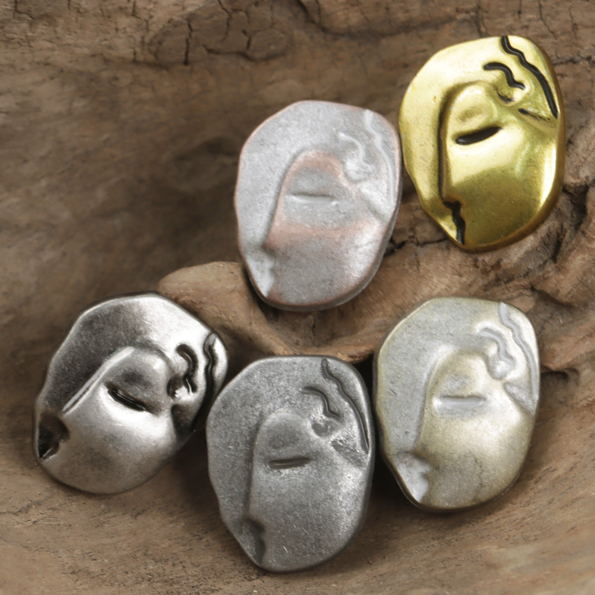 Irregular Human Face Vintage Metal Shank Clothing Buttons,5pcs