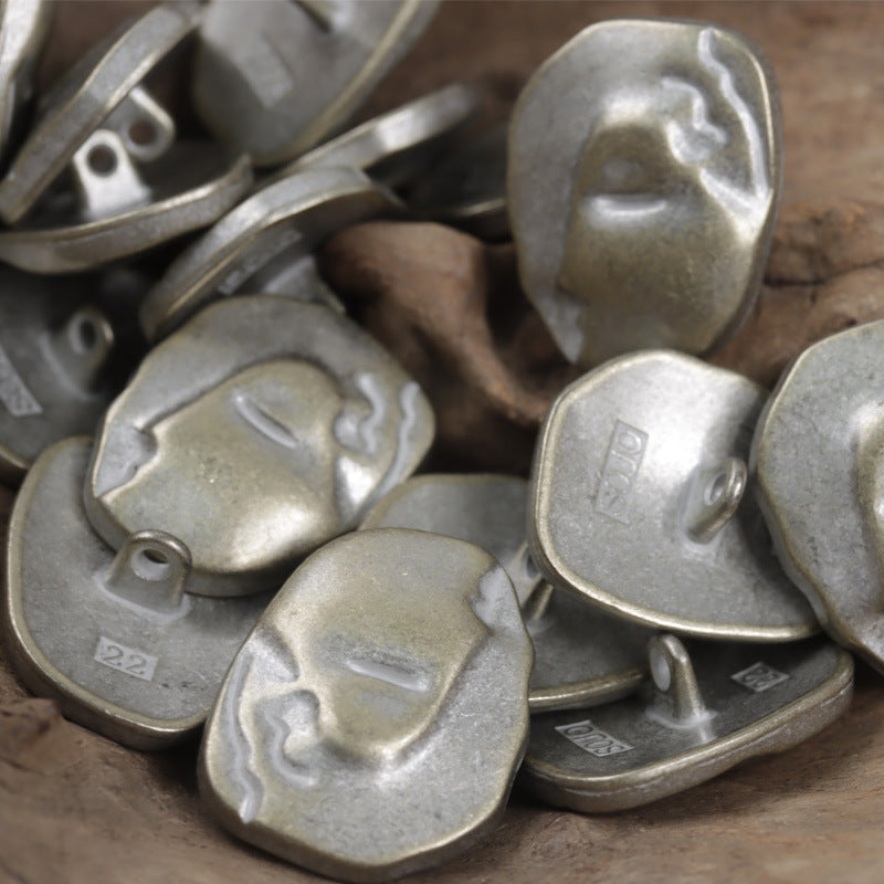 Irregular Human Face Vintage Metal Shank Clothing Buttons,5pcs Tin