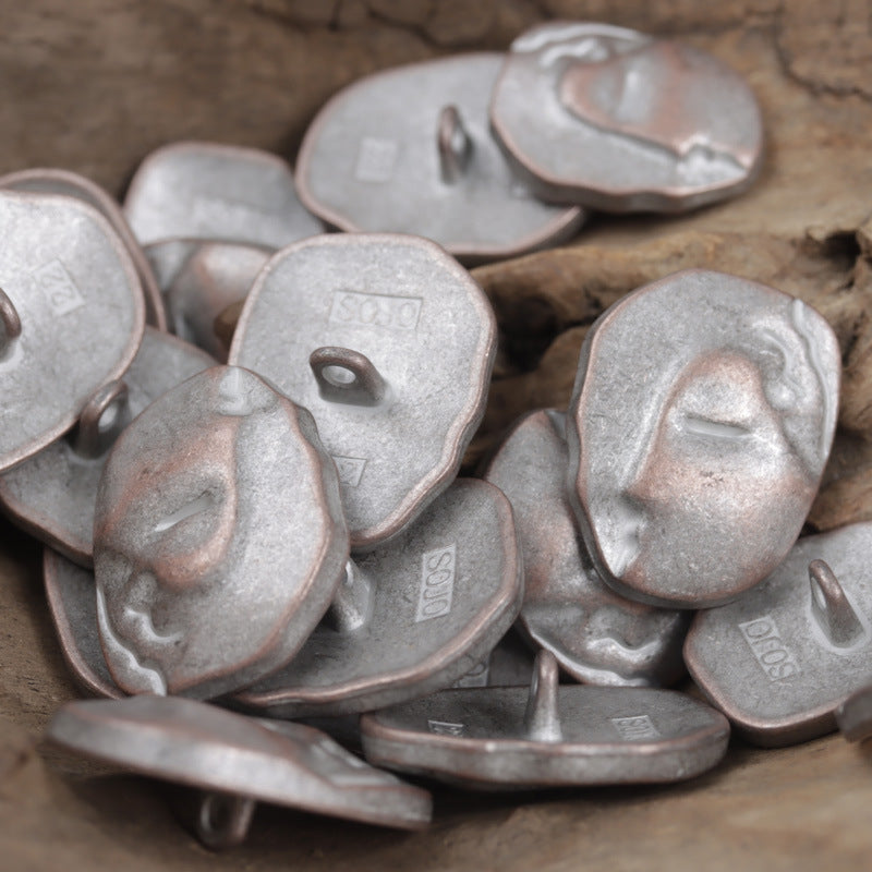 Irregular Human Face Vintage Metal Shank Clothing Buttons,5pcs Red Tin