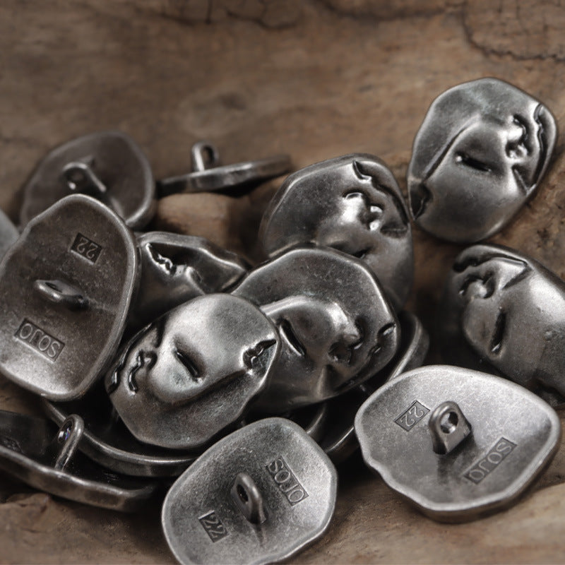 Irregular Human Face Vintage Metal Shank Clothing Buttons,5pcs Black Nickel