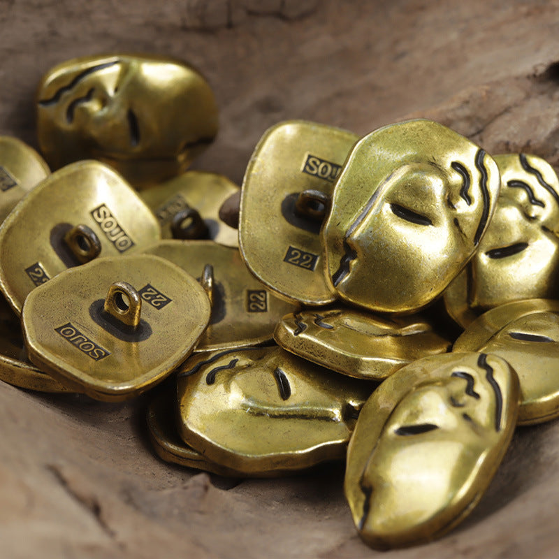 Irregular Human Face Vintage Metal Shank Clothing Buttons,5pcs Antique Bronze