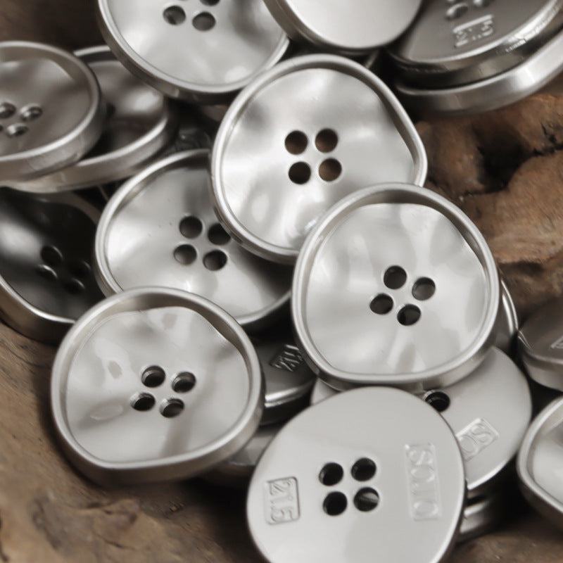 Irregular Triangle Four-Hole Metal Buttons 10pcs White Nickel