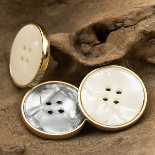 15-28mm Water Ripple White and Light Gray Resin Metal Buttons 10pcs