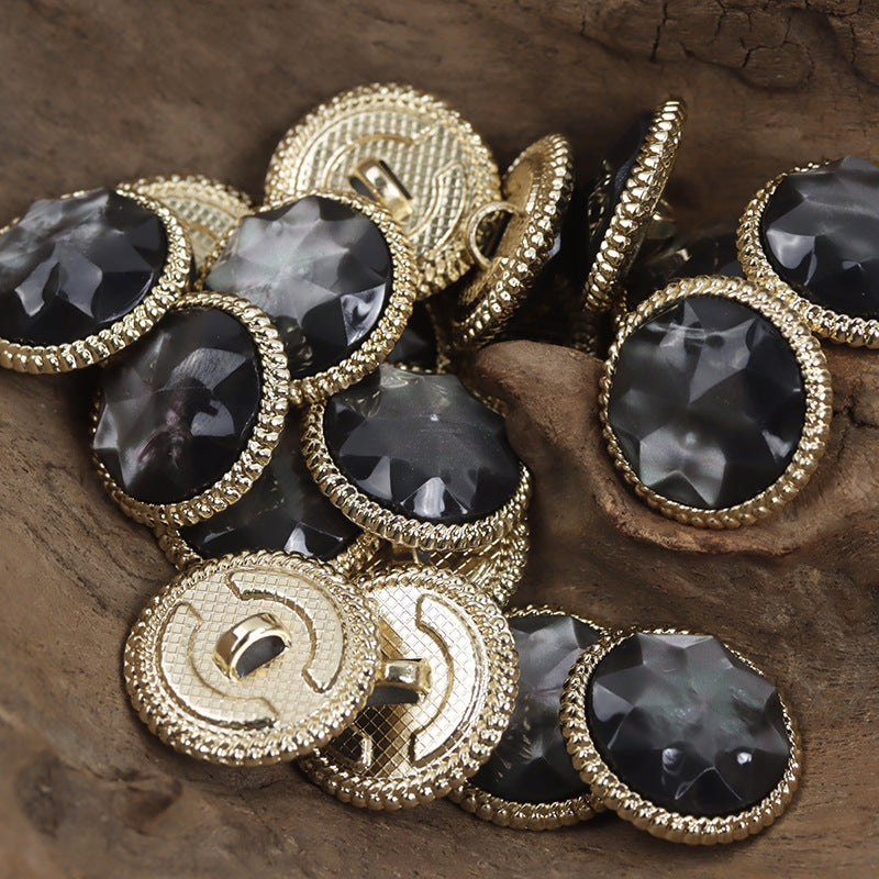 18-23mm Golden Lace Resin Diamond Pattern Metal Button 10pcs Black