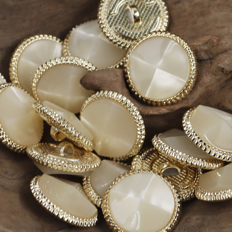 Resin Tortoise Shell-Shaped Button with Gold Metal Base 10pcs Beige