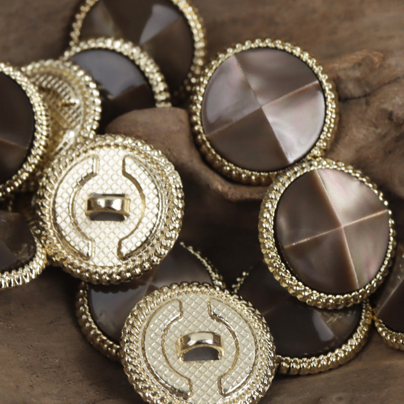 Resin Tortoise Shell-Shaped Button with Gold Metal Base 10pcs Brown