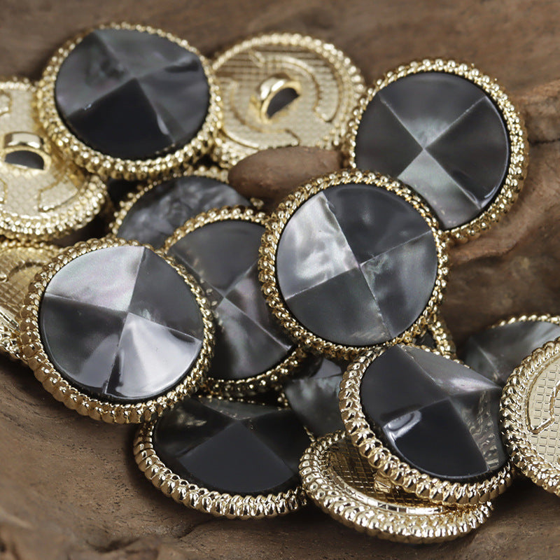 Resin Tortoise Shell-Shaped Button with Gold Metal Base 10pcs Black