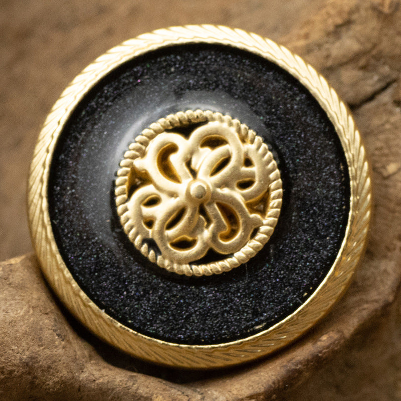 Premium French Retro Golden Metal Base Pearl Glaze Shank Button 10pcs Black