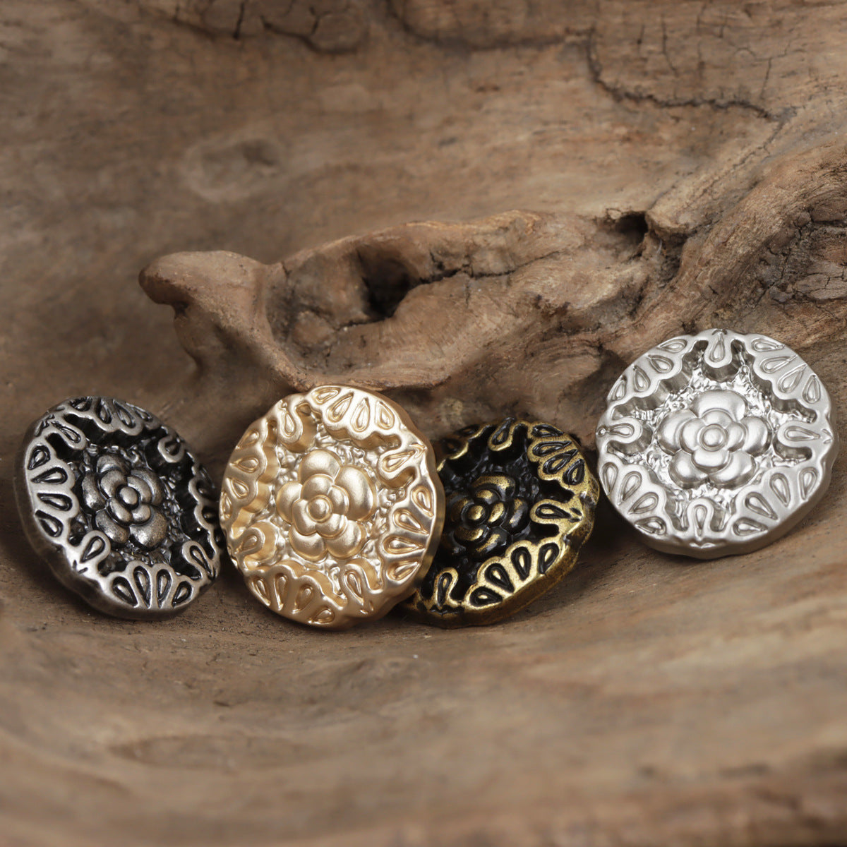 Chinese Style Embossed Rose Bronze Metal Shank Buttons 10pcs