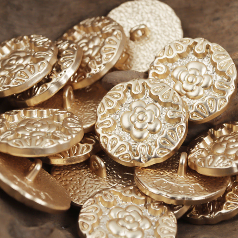 Chinese Style Embossed Rose Bronze Metal Shank Buttons 10pcs Gold
