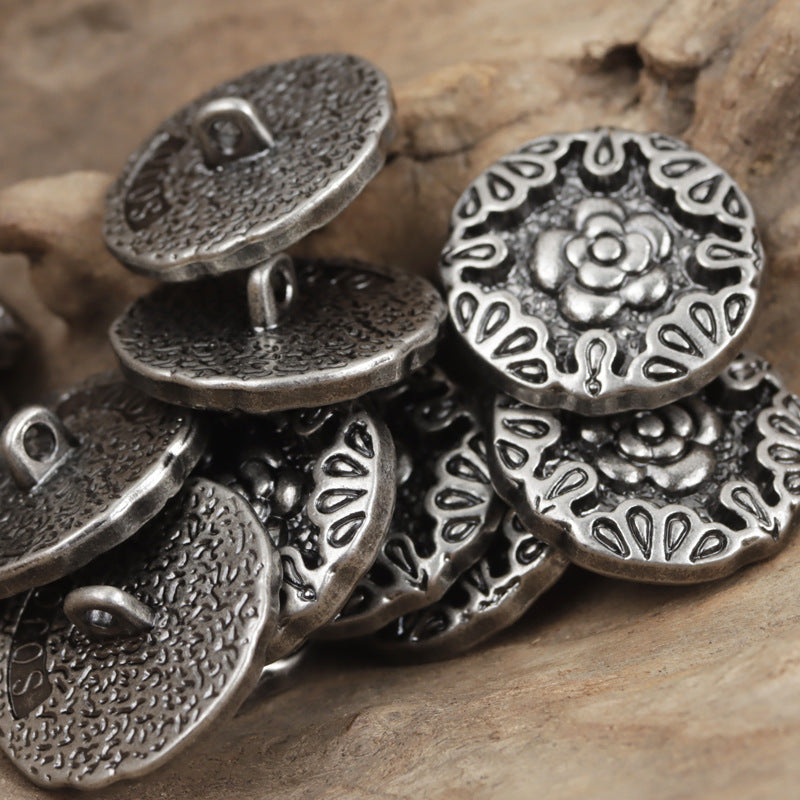 Vintage-Style Bronze Metal Button with Handle and Embossed Rose 10pcs Nickel