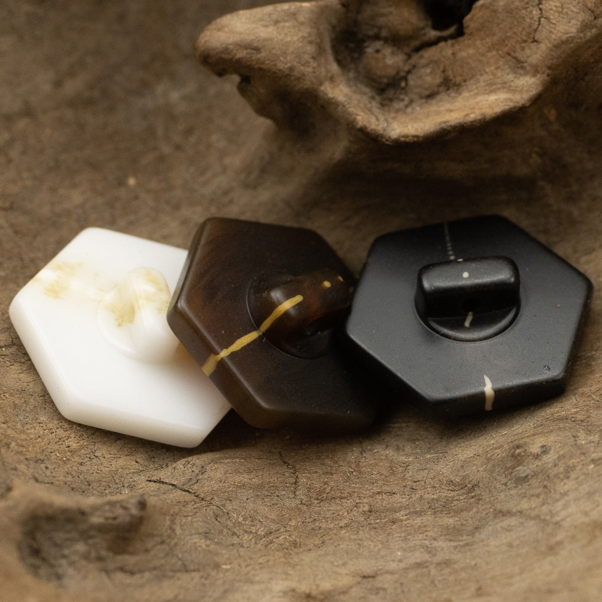 Hexagonal Marble Texture Black Brown White Resin Shank Buttons 10pcs